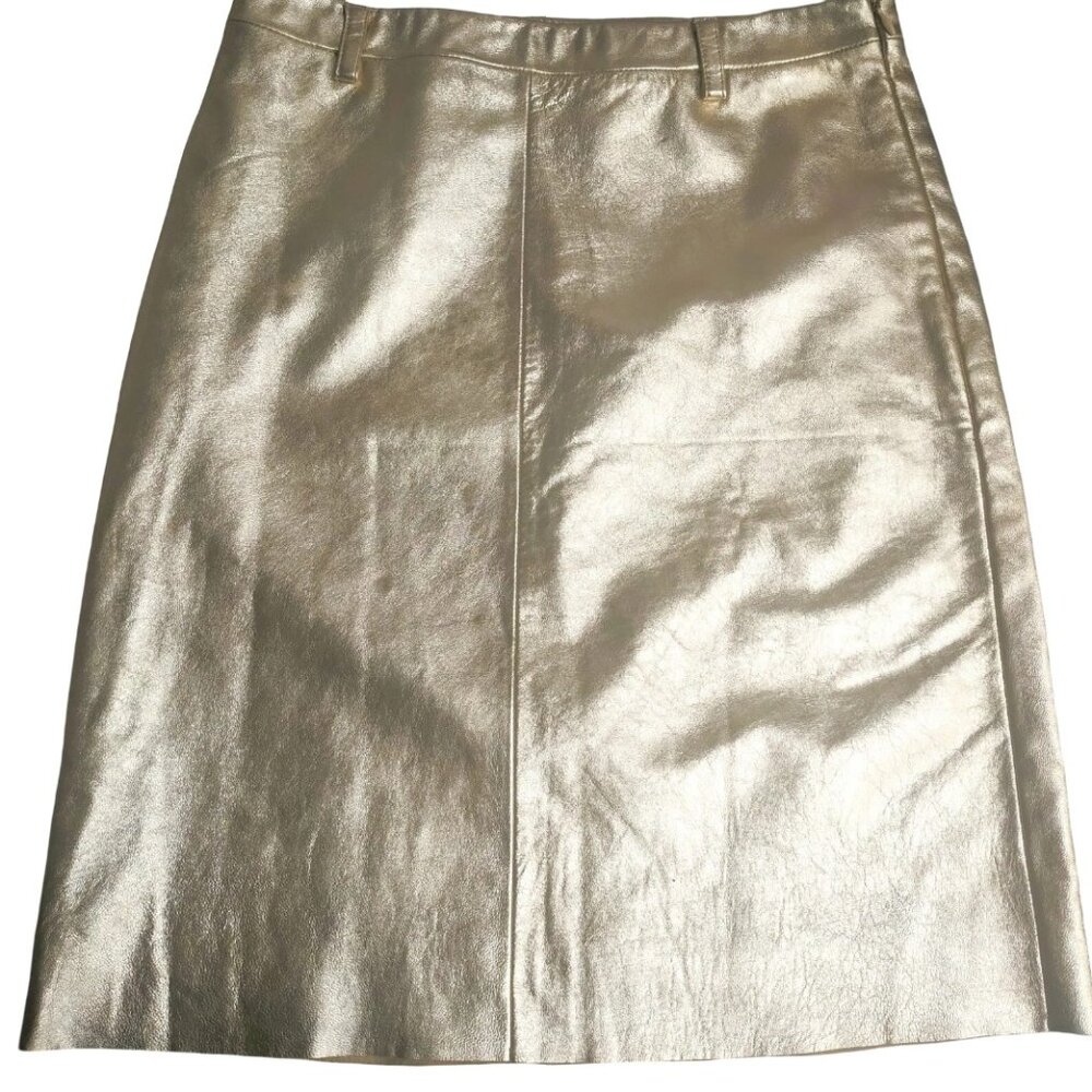 Club Monaco Metallic Gold 100% LEATHER Pencil Skirt Women’s Size 8 UNWORN